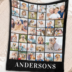 Couverture Polaire Family 33 Photo Collage Personalized Black