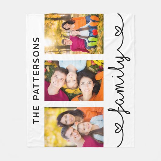 Couverture Polaire Family 3 Photo Template Personalized Script (Devant)