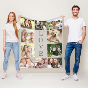 Couverture Polaire Family Love 10 Photo Collage Taupe
