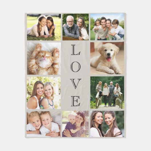 Couverture Polaire Family Love 10 Photo Collage Taupe (Devant)