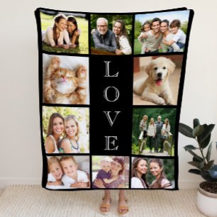 Couverture Polaire Family Love Multi-Photo Collage Modern Black