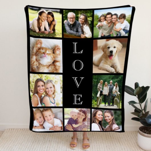 Couverture Polaire Family Love Multi-Photo Collage Modern Black