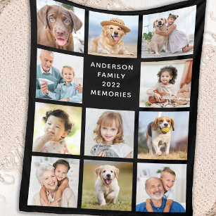 Couverture Polaire Family Personalized 11 Photo Collage Modern Black