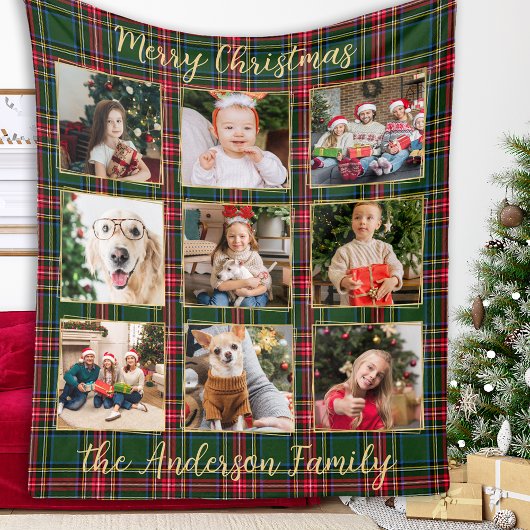 Couverture Polaire Family Photo Personalized Rustic Patchwork Plaid