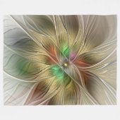 Couverture Polaire Fantaisie florale avec fractal abstrait moderne or (Devant (Horizontal))