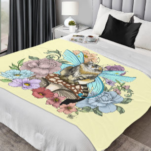 Couverture Polaire Fantaisie Pastel Chat Féerique Tigré Floral