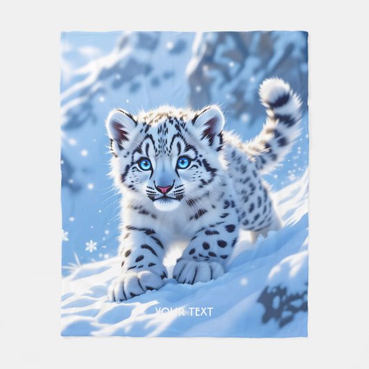 Couverture Polaire Fantasy Cute Snow Baby Leopard (Devant)