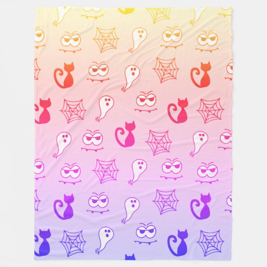 Couverture Polaire Fantôme, toiles d'araignées et chats noirs arc-en- (Devant)