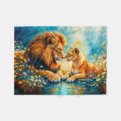Couverture Polaire Faune Lion Lioness imaginaire art romantique (Devant (Horizontal))