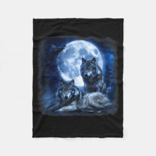 Couverture Polaire Faune loup hurle lune forêt nature sauvage