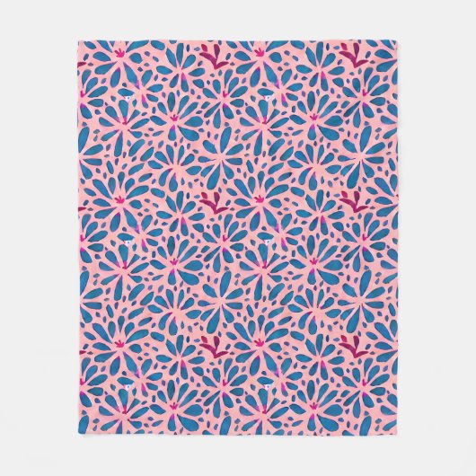 Couverture Polaire Faux Cutout Pink Blue Folk Art inspiré (Devant)
