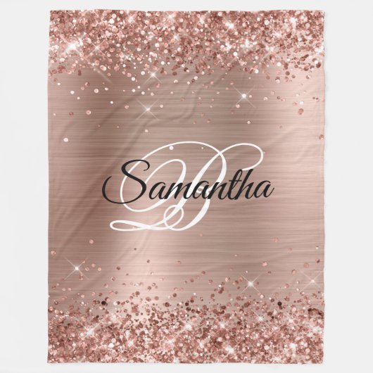 Couverture Polaire Faux Glittery Rose Gold Foil Fancy Monogramme (Devant)