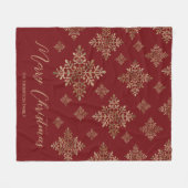 Couverture Polaire Faux Golden Foil Snowflakes Sur Rouge (Pas Vrai Fo (Devant (Horizontal))