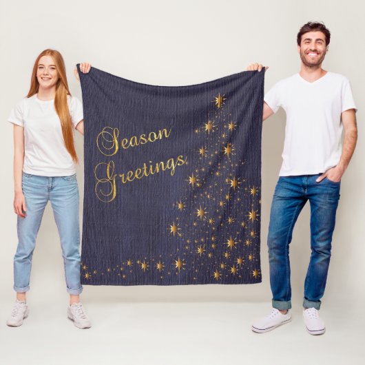 Couverture Polaire Faux Navy Blue Burlap et Gold Star Christmas Tree (En situation)