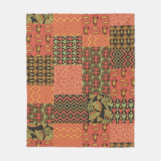 Couverture Polaire Faux Patchwork Tribal Égyptien Rouille (Devant)