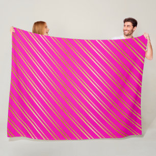 COUVERTURE POLAIRE FAUX STRIPES D'OR SUR ROSE