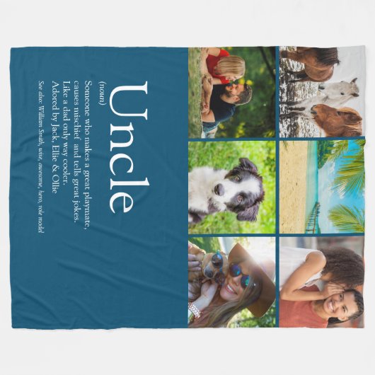 Couverture Polaire Favori oncle Funcle bleu photo collage (Devant (Horizontal))
