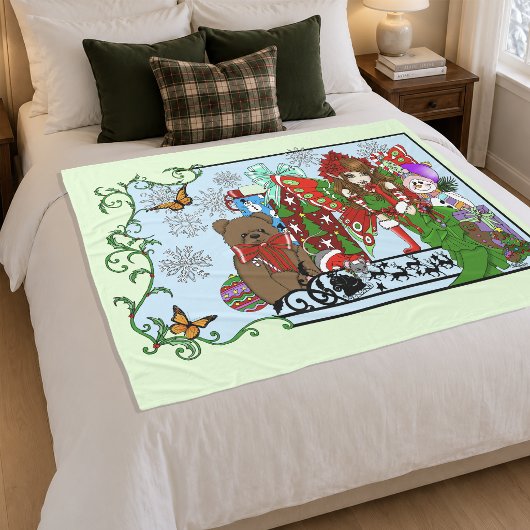 Couverture Polaire Fée de Noël Jouets Verts Festifs