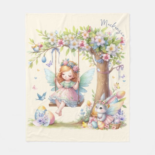 Couverture Polaire Fée de printemps de Pâques à l'aquarelle (Devant)