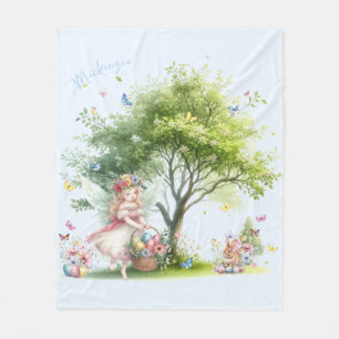 Couverture Polaire Fée de printemps de Pâques à l'aquarelle