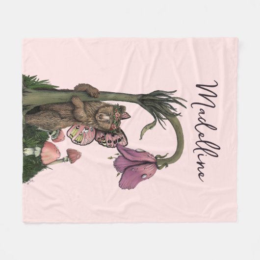 Couverture Polaire Fée d'ours rose mou dans la forêt enchantée (Devant (Horizontal))