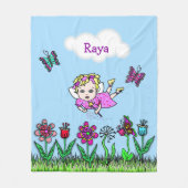 Couverture Polaire Fée personnalisée, Fleurs et Papillons Fille (Devant)