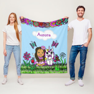 Couverture Polaire Fée personnalisée, Fleurs et Papillons Fille