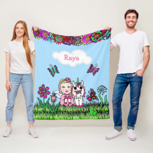 Couverture Polaire Fée personnalisée, Fleurs et Papillons Fille