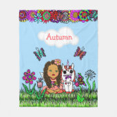 Couverture Polaire Fée personnalisée, Fleurs et Papillons Fille (Devant)