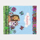 Couverture Polaire Fée personnalisée, Fleurs et Papillons Fille (Devant (Horizontal))