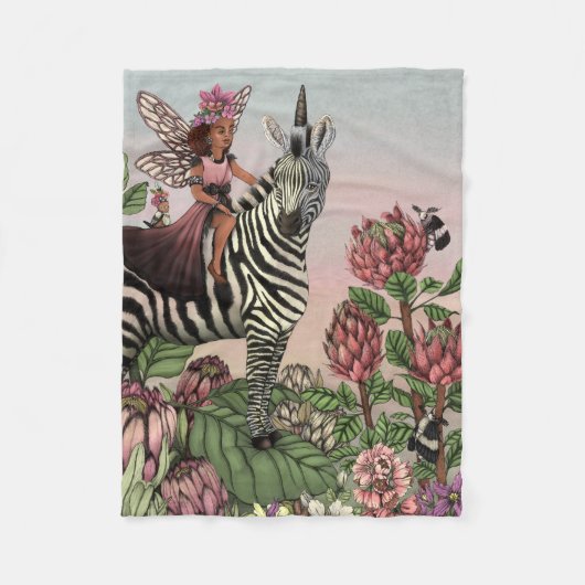 Couverture Polaire Fée rose mignonne sur Zebra Unicorn Floral Art (Devant)