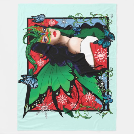 Couverture Polaire Fée Solstice Rouge Vert Noël (Devant)