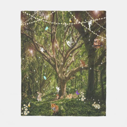 Couverture Polaire Fées de la Forêt Enchantée Lapin Papillons Renard (Devant)