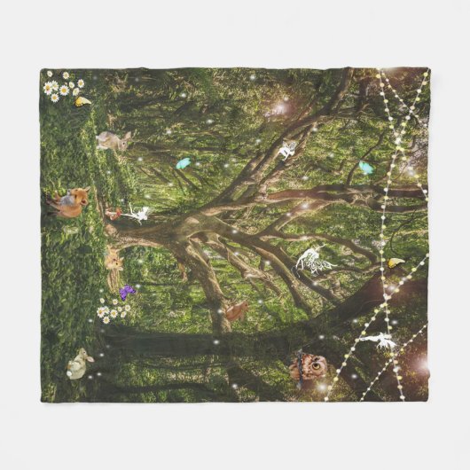 Couverture Polaire Fées de la Forêt Enchantée Lapin Papillons Renard (Devant (Horizontal))