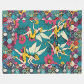 Couverture Polaire Fées Magiques Et Patchwork D'Hexagon Floral (Devant (Horizontal))