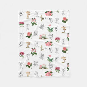 Couverture Polaire Fées Rose Floral & Champignons Motif de fées