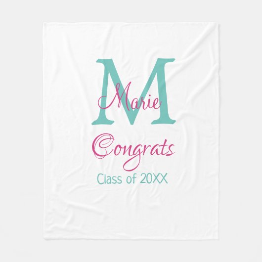 Couverture Polaire Félicitations nom de diplômé monogramme vert rose (Devant)