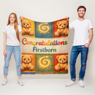 Couverture Polaire Félicitations, premier né style tricoté douillet