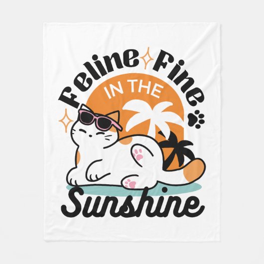 Couverture Polaire Feline fin au soleil - Chat Tropical relaxé (Devant)