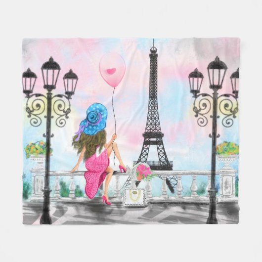 Couverture Polaire Femme à Paris Blanche polaire avec Tour Eiffel (Devant (Horizontal))