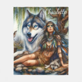 Couverture Polaire Femme autochtone avec ses compagnons de loup (Devant)