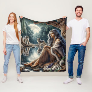 Couverture Polaire Femme autochtone réfléchissant avec deux loups