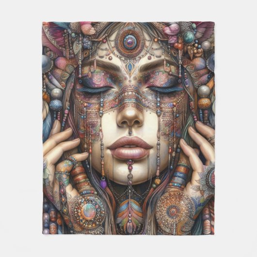 Couverture Polaire Femme avec ornementation tribale élaborée (Devant)