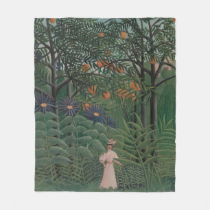 Couverture Polaire Femme marchant dans une forêt exotique, Henri Rous