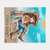 Couverture Polaire Femme sur la plage Fille Anniversaire cadeau (Devant (Horizontal))