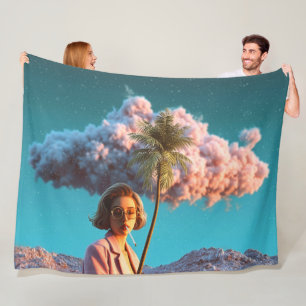 Couverture Polaire Femme surréaliste avec palmier