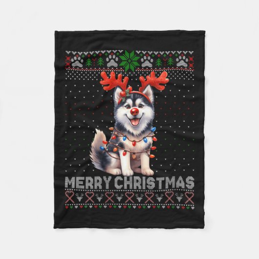 Couverture Polaire Femmes Joyeux Noël Alaskan Malamute Amoureux des c (Devant)