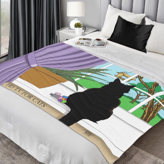 Couverture Polaire Fenêtre Chat noir regardant dehors