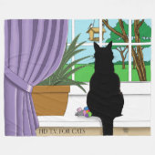 Couverture Polaire Fenêtre Chat noir regardant dehors (Devant (Horizontal))