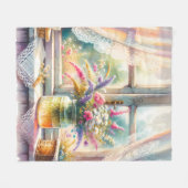 Couverture Polaire Fenêtre de cottage ensoleillée avec fleurs sauvage (Devant (Horizontal))
